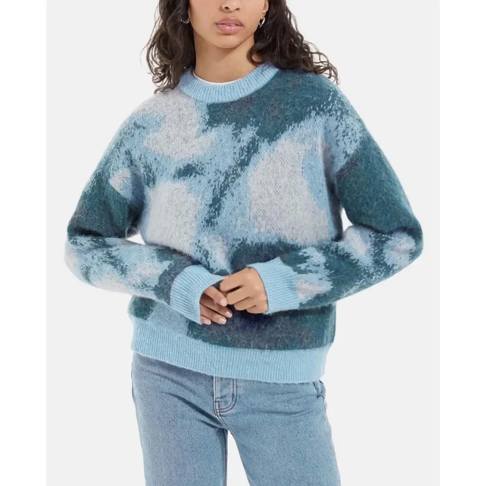 The Kooples Sz 1/Small Blue Green Colorblock Abstract Crewneck Wool Sweater